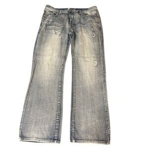 Ecko Unltd Mens Boot Cut Blue Jeans Distressed Light Wash Size 36x34 Cotton